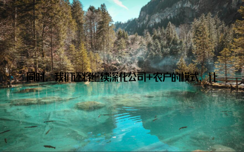 同时, 我们还将继续深化公司+农户的模式, 让更多的农民参与到畜牧业中来, 共同创造美好的未来回首过去, 我们感慨万分展望未来, 我们信心满满