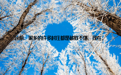 以前, 家乡的许多村庄都是破败不堪, 现在, 一个个美丽的乡村公园、宽敞的乡村道路、现代化的养殖场, 让人眼前一亮
